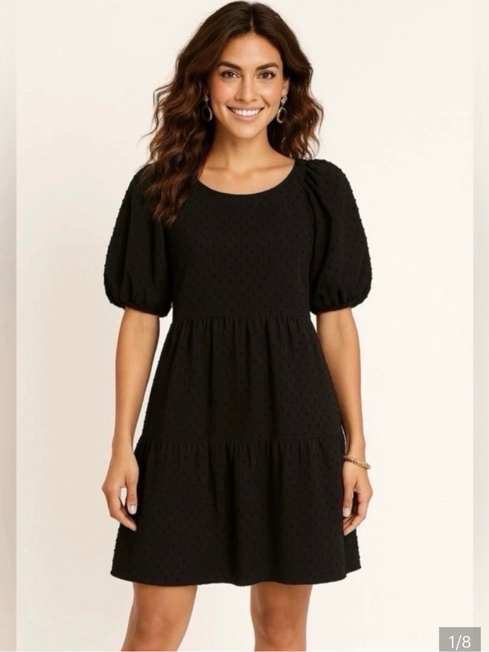 J. Crew Black Puff-Sleeve Tiered Mini Dress